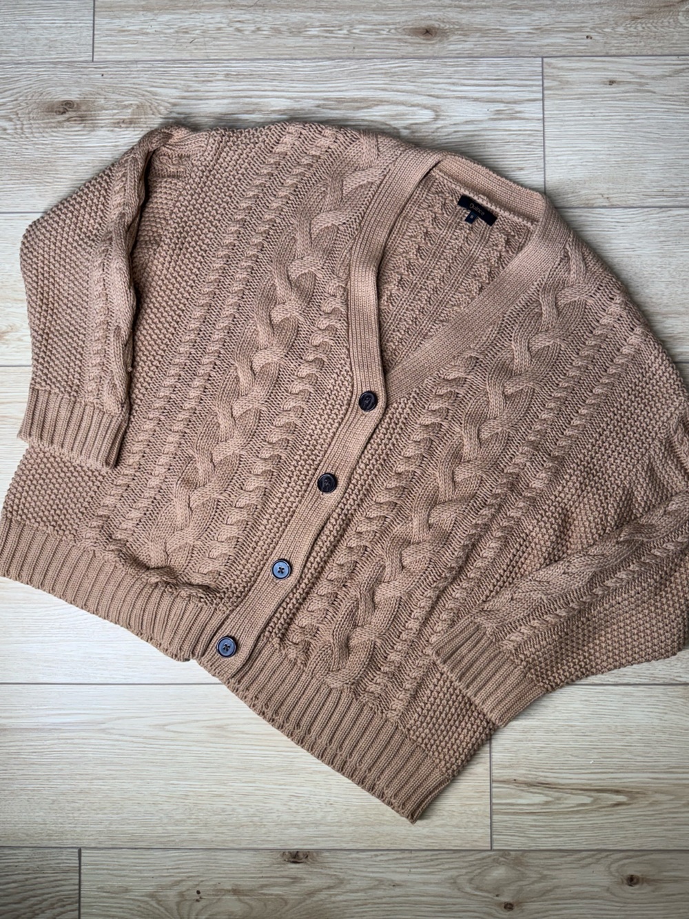 quince brown cable knit cardigan cotton sweater